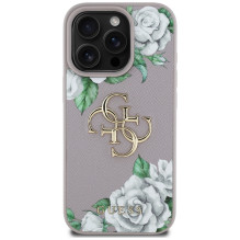 „Guess“ Grained Roses Big 4G Logo iPhone 16 Pro Max dėklas – violetinis