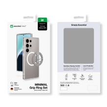 „AmazingThing“ minimalaus dydžio dėklas su magnetiniu žiedu ir magnetiniu žiedu, skirtas „Samsung Galaxy S25“ – permatom