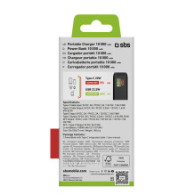 Išorinė baterija SBS 20000 mAh 20W su integruotu USB-C laidu ir skaitmeniniu ekranu - juoda