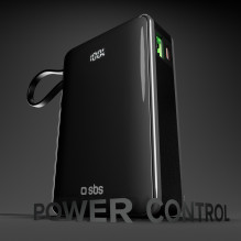 Išorinė baterija SBS 20000 mAh 20W su integruotu USB-C laidu ir skaitmeniniu ekranu - juoda