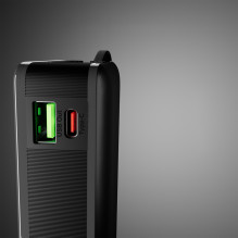 Išorinė baterija SBS 20000 mAh 20W su integruotu USB-C laidu ir skaitmeniniu ekranu - juoda