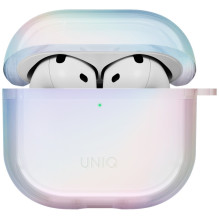 „Uniq Iridescia“ dėklas, skirtas „AirPods 4“ ausinėms, pakabinamas – holografinės baltos spalvos