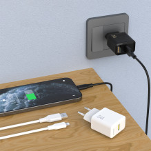 „Dudao A23LEU 2.4A GaN EU USB-A sieninis įkroviklis su USB-A į „Lightning“ laidu – baltas