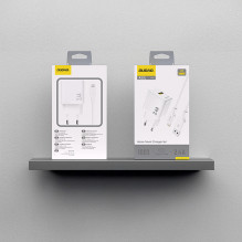 „Dudao A23LEU 2.4A GaN EU USB-A sieninis įkroviklis su USB-A į „Lightning“ laidu – baltas