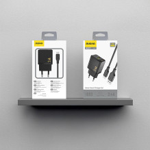 Dudao A23TEU 2.4A GaN USB-A Wall Charger with USB-A - USB-C Cable - Black