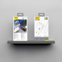 „Dudao A28PCEU PD“ 45 W „GaN 2xUSB-C“ sieninis įkroviklis su USB-C laidu – baltas