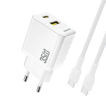 „Dudao A27MaxCEU PD QC“ 35 W USB-A USB-C sieninis įkroviklis su USB-C laidu – baltas
