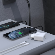 „Dudao A27MaxCEU PD QC“ 35 W USB-A USB-C sieninis įkroviklis su USB-C laidu – baltas