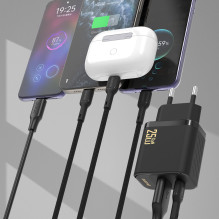 Dudao A26TCEU PD QC 25W GaN USB-A USB-C Wall Charger with USB-C Cable - Black