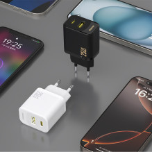 „Dudao A26TCEU PD QC“ 25 W GaN USB-A USB-C sieninis įkroviklis su USB-C laidu – baltas
