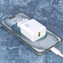 Dudao A27STEU 25W GaN USB-A Wall Charger with USB-A - USB-C Cable - White