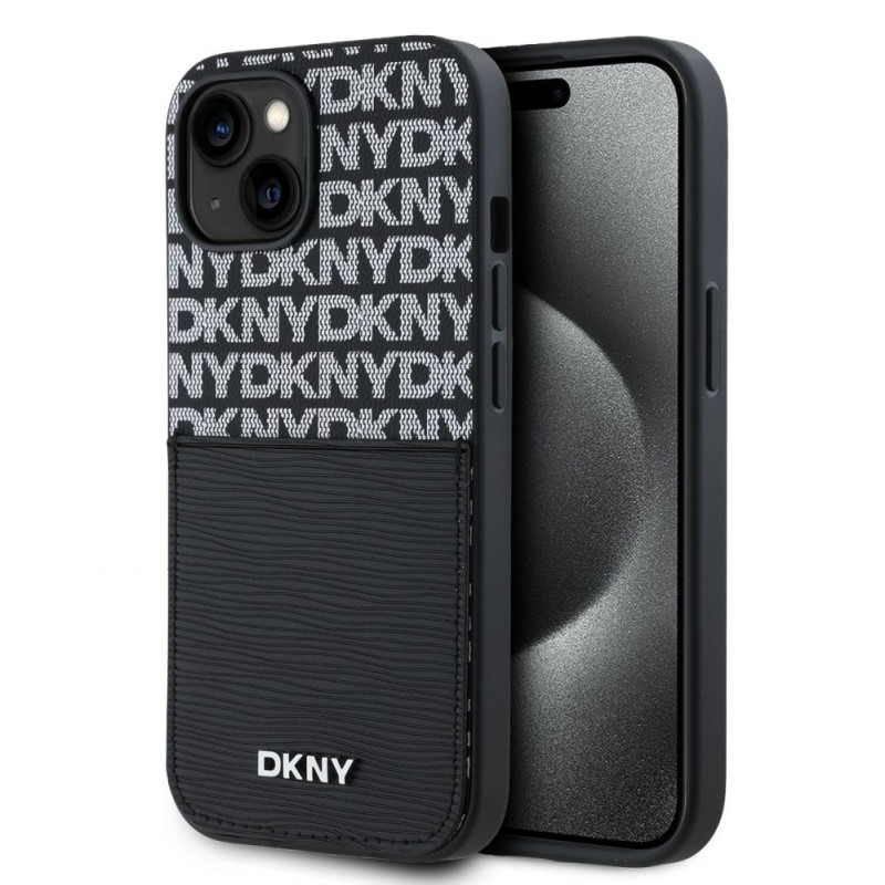 DKNY – DKNY PU odos dėklas su pasikartojančiu raštu, kortelių kišenėmis, skirtas iPhone 14, juodas