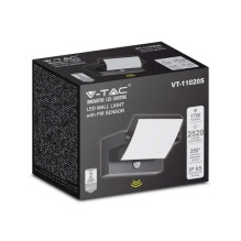 V-TAC 17W LED Wall Light Sensor Black Body 4000K IP65