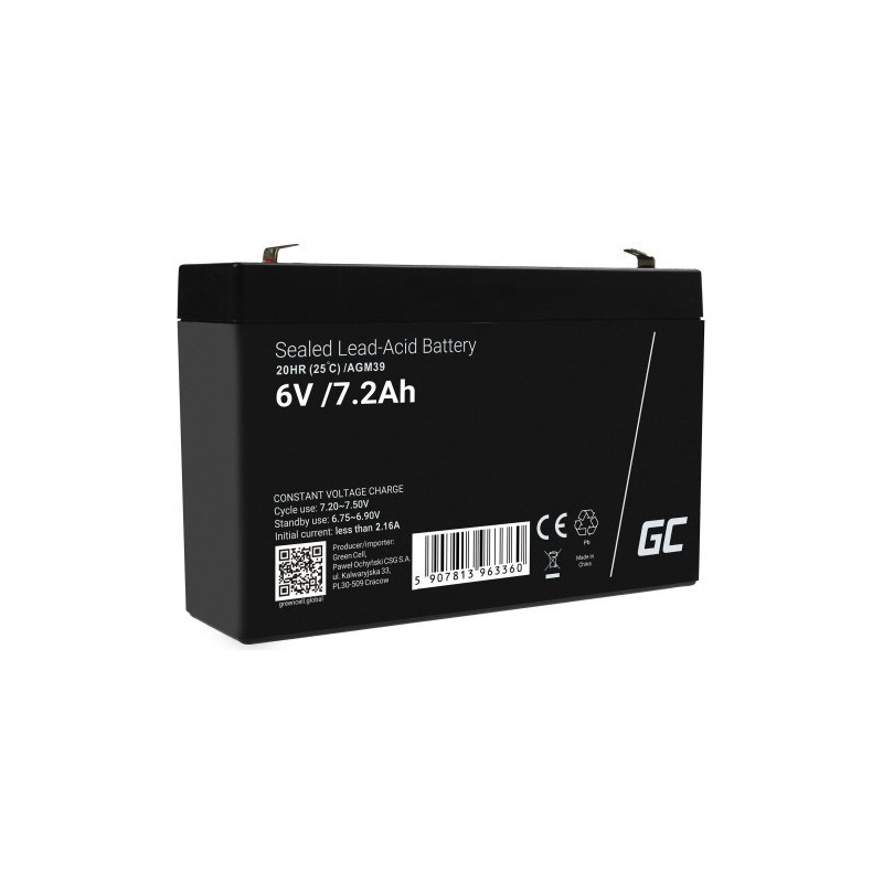6V 7.2Ah akumulators :: AGM : VRLA :: 6 Volti, 7.2 ampērstundas (Ah) :: Klemmes tips T1 (4.75mm)