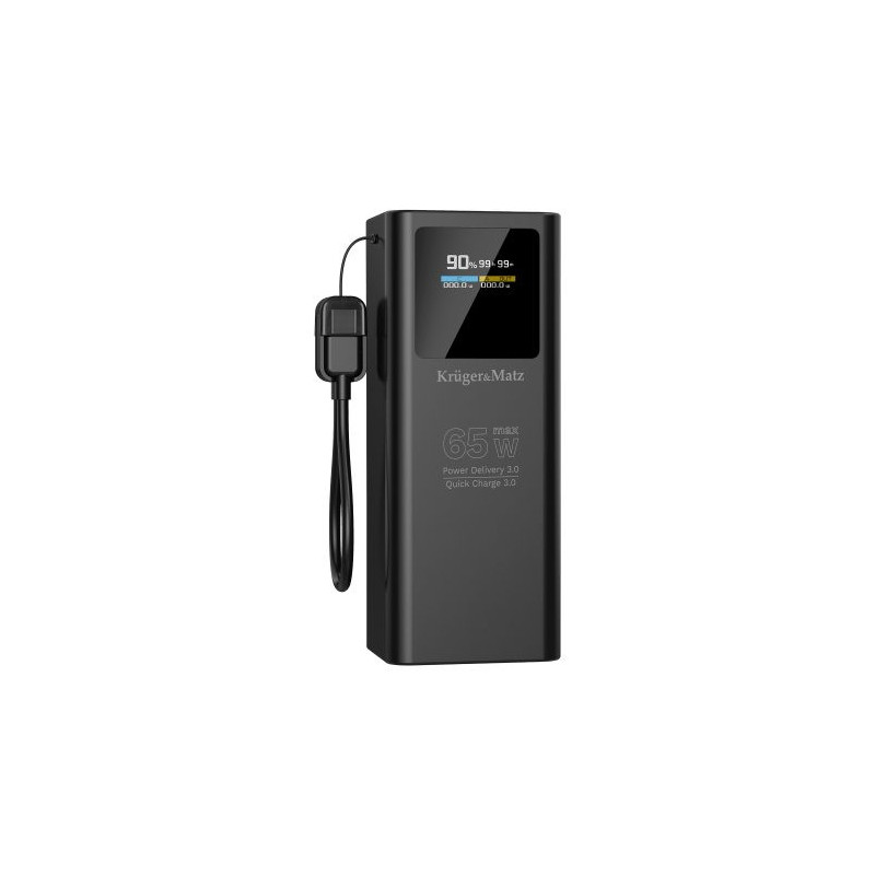 Charger-battery (Power Bank) 20000 mAh 65W with display, with QC and PD function, USB-C, USB-A