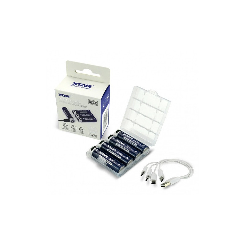 Battery AA R6 2450mAh 1.5V XTAR Li-ion USB-C charging port - box packaging 4pcs.