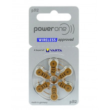 Size 312, Hearing Aid Batteries Power One Varta Zn-Air PR41 Pack of 6 pcs. Type 312 / PR41