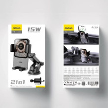 Car holder Dudao 'F19' black (wireless charging 15W)(non-magnetic / adhesive / for grill)