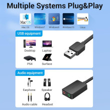 Garso plokštė USB 2 prievadų / 0,15 m CDYB0 VENTION Garso plokštė USB 2 prievadų / 0,15 m CDYB0 VENTION