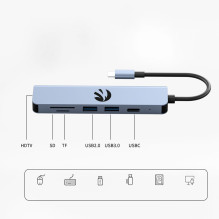 Hawk HW-HUB601 6in1 adapteris USB-C