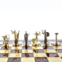 Manopoulos 'Labors of Hercules' Metal Chess Set with 36cm Chessboard