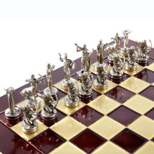 Manopoulos 'Labors of Hercules' Metal Chess Set with 36cm Chessboard