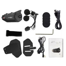 Motorcycle Intercom - FREEDCONN R1 PLUS E Bluetooth 5.0 1000m 6 Devices Noise Cancelling FM Radio 30h Battery Life Black