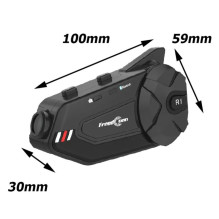 Motorcycle Intercom - FREEDCONN R1 PLUS E Bluetooth 5.0 1000m 6 Devices Noise Cancelling FM Radio 30h Battery Life Black