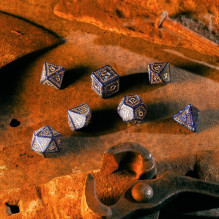 Game Dice Set - Q-WORKSHOP 7 Plastic Dice Blue with Gold Markings