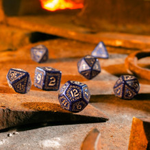 Game Dice Set - Q-WORKSHOP 7 Plastic Dice Blue with Gold Markings