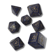 Game Dice Set - Q-WORKSHOP 7 Plastic Dice Blue with Gold Markings