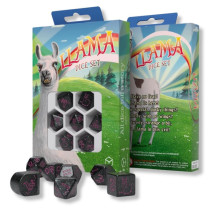 Gaming Dice Set - Llama Spitty 7 Black Glossy Dice with Purple Accents