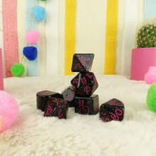 Gaming Dice Set - Llama Spitty 7 Black Glossy Dice with Purple Accents