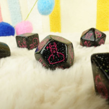 Gaming Dice Set - Llama Spitty 7 Black Glossy Dice with Purple Accents