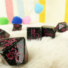 Gaming Dice Set - Llama Spitty 7 Black Glossy Dice with Purple Accents