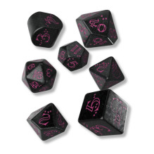 Gaming Dice Set - Llama Spitty 7 Black Glossy Dice with Purple Accents