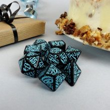 Game Dice Set - Q-WORKSHOP 20 Years Halloween 8 Dice Plastic Black Glossy Turquoise Colors