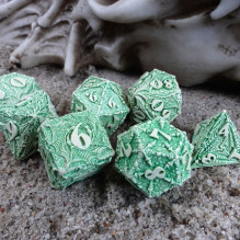 Gaming Dice Set - Dracopolis Andean Longneck 7 Dice Beige with Green Markings
