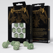 Gaming Dice Set - Dracopolis Andean Longneck 7 Dice Beige with Green Markings