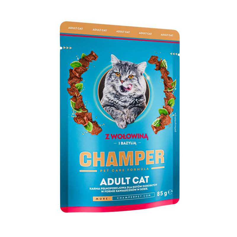 Cat food - CHAMPER wet beef and basil 85g gluten-free, grain-free