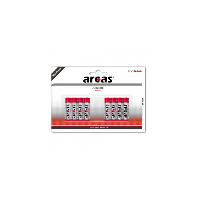 Arcas šarminės baterijos 1.5V LR03 / AAA, 8(4+4) vnt. pakuotė