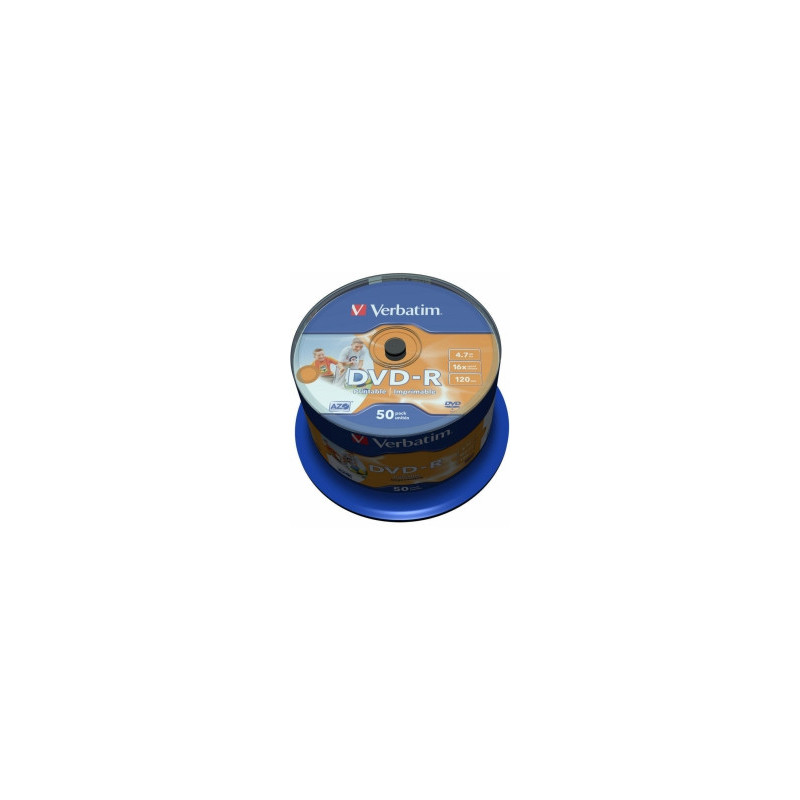 DVD-R AZO Verbatim 4.7GB 16x platus spausdinamas diskas be ID, 50 vnt. pakuotėje