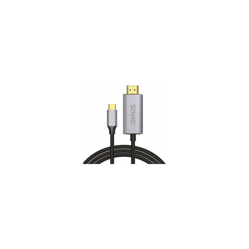 Savio USB-C kištukas - HDMI kištukas 2m sidabrinis
