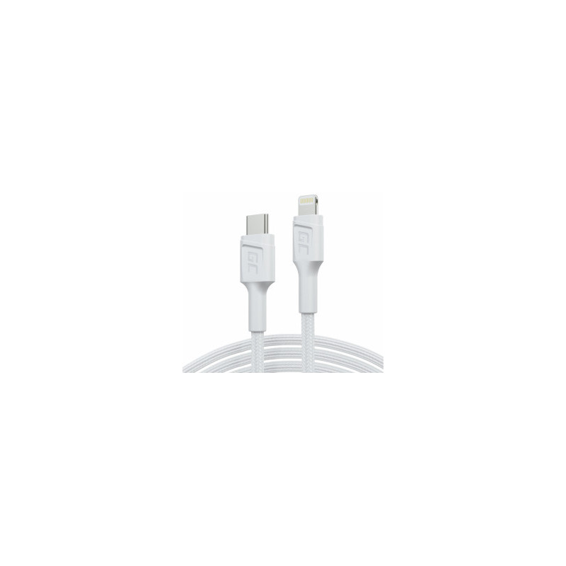 Cable Green Cell Lightning Male - USB Type-C Male 1m MFi Fast Charging White