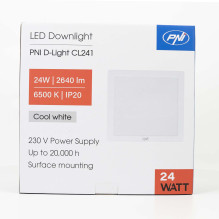 PNI D-Light CL241 24W LED lubinis šviestuvas, kvadratinis, 6500K, 230V maitinimo šaltinis, 2640 lm, baltas PNI D-Light CL241 24W LED lubinis šviestuvas, kvadratinis, 6500K, 230V maitinimo šaltinis, 2640 lm, baltas
