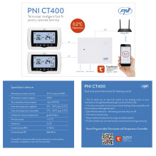 PNI CT400 wireless intelligent thermostat, with WiFi, 2 control zones via Internet, for thermal power plants, pumps, sol
