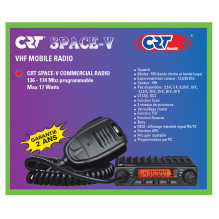 VHF CRT SPACE V radio station 136-174MHz, 199 channels, PC programmable, 13.8 Vdc, Talk Around, Scan, Squelch, BCL, Mic VHF CRT SPACE V radio station 136-174MHz, 199 channels, PC programmable, 13.8 Vdc, Talk Around, Scan, Squelch, BCL, Mic