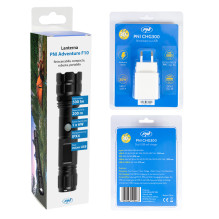 PNI Adventure F10 aliuminio žibintuvėlio komplektas su 6 W LED, 500 lm iki 200 m fokusavimo, su baterija ir PNI CHG300 m