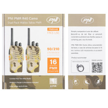 PNI PMR R40 Camo portable radio station, set of 2, 0.5W, 16 programmable channels, 16 PMR and 50 CTCSS and 104 DCS tones PNI PMR R40 Camo portable radio station, set of 2, 0.5W, 16 programmable channels, 16 PMR and 50 CTCSS and 104 DCS tones
