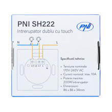 PNI SH222 glass double touch switch, black with LED indicator